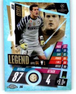 2020-21 Topps Chrome Match Attax UEFA UCL League Green Refractor #193 Julio Cesar Legend /99 Inter Milan Soccer Trading Card