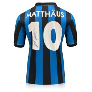 Exclusive Memorabilia Lothar Matthäus Signed Inter Milan 1990 Home Soccer Jersey Blue