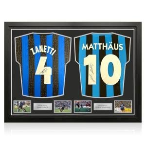 Exclusive Memorabilia Javier Zanetti and Lothar Matthäus Signed Inter Milan Soccer Jerseys. Dual Frame