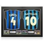 Exclusive Memorabilia Javier Zanetti and Lothar Matthäus Signed Inter Milan Soccer Jerseys. Dual Frame