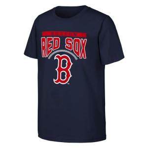 MLB Kids Youth 8-20 Official Team Color Shut Out Arch Logo T-Shirt (US, Numeric, 18, 20, Regular, Boston Red Sox - Navy)