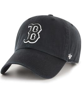 47 Brand MLB Black White Outline Primary Logo Clean Up Adjustable Baseball Cap Hat, Adult One Size Fits All - Boston Red Sox Black White Outline