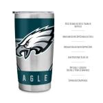 Rico Industries NFL Football Philadelphia Eagles 20oz Stainless Steel Tumbler with Lid - Great For Coffee, Tea, Water or Cocktails