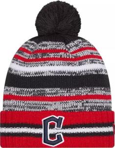 New Era Cleveland Guardians Onfield Sport Red Striped Cuffed Baseball Knit Beanie Hat Pom - MLB Cheer Cuff Knit Cap