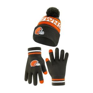 Ultra Game NFL Official Adults Unisex Super Soft Winter Beanie Knit Hat with Extra Warm Touch Screen Gloves, Cleveland Browns, Team Color 1, 1SIZE