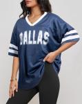 Women Jersey Shirts Football V Neck Shirt Game Day Season Tops Short Sleeve Tee Blue
