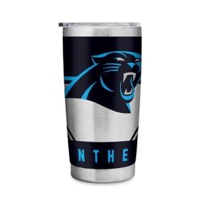 Rico Industries NFL Football Carolina Panthers 20oz Stainless Steel Tumbler with Lid - Great For Coffee, Tea, Water or Cocktails