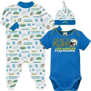 Gerber NFL Baby Boys' 3-Piece Bodysuit, Sleep 'n Play, & Cap Set, Los Angeles Chargers, 6-9 Months
