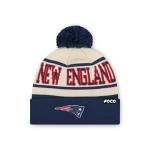 FOCO New England Patriots NFL Primary Team Logo Heritage Stripe Pom Beanie Hat, Cream