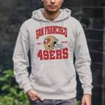 Junk Food Standard Team Helmet Pullover Hoodie. Relaxed Unisex Fit, San Francisco 49ers-Athletic Heather, Medium, Grey