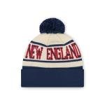 FOCO New England Patriots NFL Primary Team Logo Heritage Stripe Pom Beanie Hat, Cream