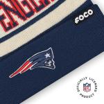 FOCO New England Patriots NFL Primary Team Logo Heritage Stripe Pom Beanie Hat, Cream