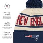 FOCO New England Patriots NFL Primary Team Logo Heritage Stripe Pom Beanie Hat, Cream