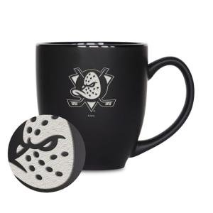 Rico Industries NHL Hockey Anaheim Ducks 15oz Laser Engraved Matte Black Ceramic Bistro Mug - for Hot or Cold Drinks
