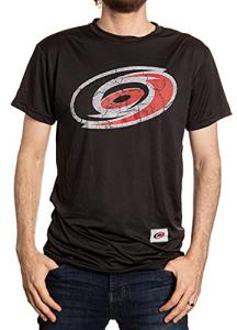 Calhoun NHL Mens Loose Fit Performance Rashguard Wicking Short Sleeve Shirt (Carolina Hurricanes, Medium)