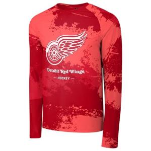 FOCO NHL Men's Official Primary Logo Wordmark Paint Stroke Polyester Performance Long Sleeve T-Shirt (US, Alpha, Large, Regular, Regular, Detroit Red Wings - Red, Detroit Red Wings)