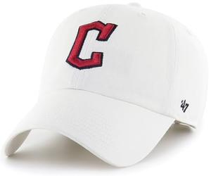47 MLB White Team Color Primary Logo Clean Up Adjustable Strap Hat Cap, Adult One Size Fits All - Cleveland Guardians White