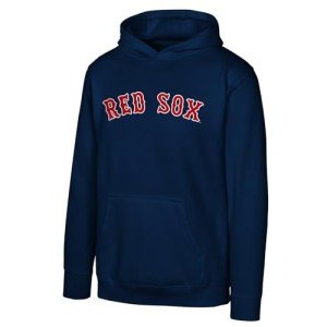 Outerstuff MLB Kids Youth 4-20 Official Wordmark Logo Fleece Lined Pullover Hoodie Sweatshirt (Size 10-12, Regular, Boston Red Sox - Navy)