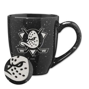 Rico Industries NHL Hockey Anaheim Ducks Black 16 oz Team Color Laser Engraved Speckled Ceramic Coffee Mug
