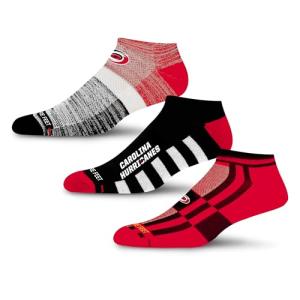 For Bare Feet NHL CAROLINA HURRICANES Stripe Stack 3 Pack Ankle Sock Team Colors Large