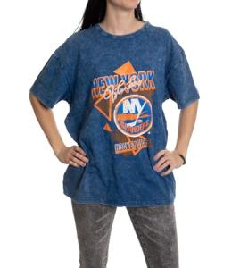 Calhoun NHL Womens Oversized Loose Fit Drop Shoulder Vintage Style Acid Wash Crewneck Short Sleeve T-Shirt (New York Islanders, Small/Medium)
