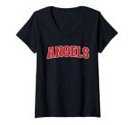 Womens Angels California Souvenir Trip College Style Red Text V-Neck T-Shirt