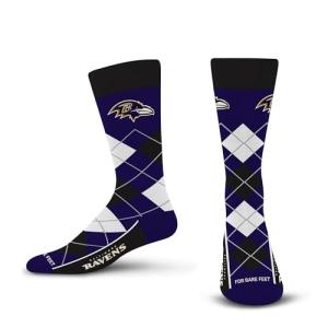 For Bare Feet NFL BALTIMORE RAVENS Argyle Remix Premium Dress Sock Team Color OSFM