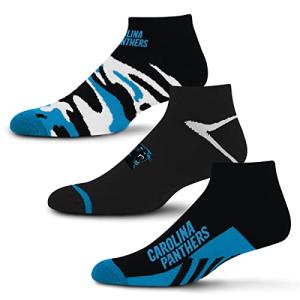 For Bare Feet NFL Carolina Panthers CAMO BOOM 3 Pack Ankle Sock Team Colors Large