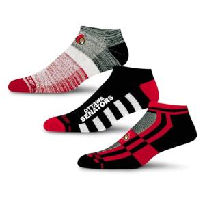 For Bare Feet NHL OTTAWA SENATORS Stripe Stack 3 Pack Ankle Sock Team Colors Large