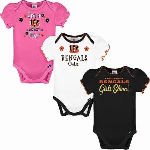 NFL Cincinnati Bengals 3 Pack Short Sleeve Bodysuit, White/Black/Pink Cincinnati Bengals, 18 Months