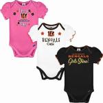 NFL Cincinnati Bengals 3 Pack Short Sleeve Bodysuit, White/Black/Pink Cincinnati Bengals, 18 Months