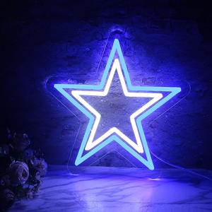 Dallas Cowboy Neon Sign – Blue and White Star LED Light for Cowboys Fans, Game Room Wall Decor, Cowboys Merch Gift for Men, Boys, Sports Lovers