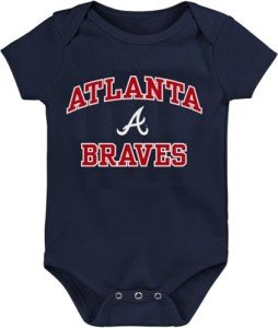 Outerstuff MLB Officially Licensed 0-24 Months City Headline Arch Logo Onesie Bodysuit Romper (Atlanta Braves - Navy, 6/9 Months)