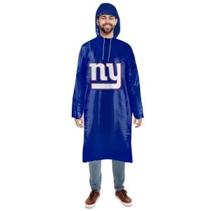 NFL New York Giants Waterproof Rain Poncho for Adults, Sporty Rain Poncho for Men and Women, with Elastic Sleeves and Drawstring Hood, Rain Coat for Rainy Weather. Ftbl Rain Jacket