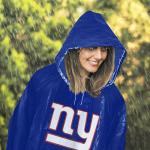 NFL New York Giants Waterproof Rain Poncho for Adults, Sporty Rain Poncho for Men and Women, with Elastic Sleeves and Drawstring Hood, Rain Coat for Rainy Weather. Ftbl Rain Jacket