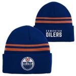 NHL Kids Youth 8-20 Official Cold Weather Striped Cuffed Knit Beanie Hat (US, Alpha, One Size, Edmonton Oilers)