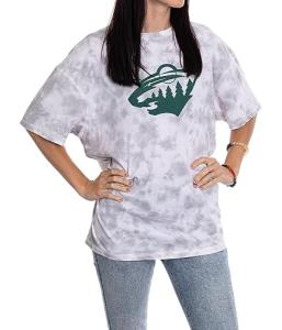 Calhoun NHL Womens Oversized Loose Fit Drop Shoulder Tie Dye Crewneck Short Sleeve T-Shirt (Minnesota Wild, Small/Medium)