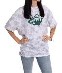 Calhoun NHL Womens Oversized Loose Fit Drop Shoulder Tie Dye Crewneck Short Sleeve T-Shirt (Minnesota Wild, Small/Medium)