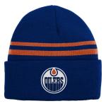 NHL Kids Youth 8-20 Official Cold Weather Striped Cuffed Knit Beanie Hat (US, Alpha, One Size, Edmonton Oilers)