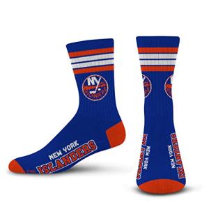 For Bare Feet NHL New York Islanders 4 Stripe Deuce Crew Sock Team Color MEDIUM
