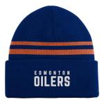 NHL Kids Youth 8-20 Official Cold Weather Striped Cuffed Knit Beanie Hat (US, Alpha, One Size, Edmonton Oilers)
