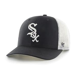 47 MLB Team Color Primary Logo Mesh Trucker Snapback Adjustable Hat Cap, Adult One Size Fits All - Chicago White Sox Black