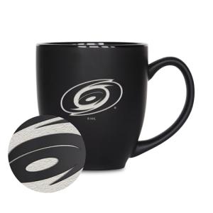 Rico Industries NHL Hockey Carolina Hurricanes 15oz Laser Engraved Matte Black Ceramic Bistro Mug - For Hot or Cold Drinks