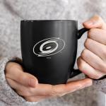 Rico Industries NHL Hockey Carolina Hurricanes 15oz Laser Engraved Matte Black Ceramic Bistro Mug - For Hot or Cold Drinks