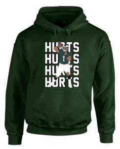 Tenacious Tops Green Philadelphia Jalen Hurts Text Pic Hooded Sweatshirt Adult Large
