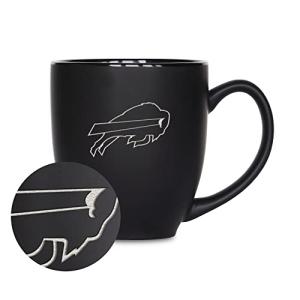 Rico Industries NFL Football Buffalo Bills Main 15oz Laser Engraved Matte Black Ceramic Bistro Mug - For Hot or Cold Drinks