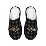 FOCO Men's NFL Baltimore Ravens Sherpa Lined Buffalo Check Memory Foam Slippers, Large (11-12)