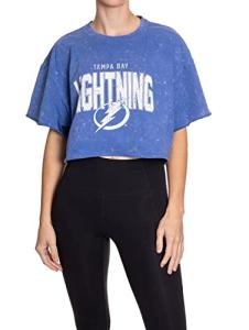 Calhoun NHL Surf & Skate Womens Oversize Drop Shoulder Acid Wash Cropped T-Shirt (Small/Medium, Tampa Bay Lightning)