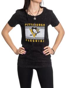 Calhoun NHL Womens Acid Wash Round Neck Block Logo T-Shirt (Pittsburgh Penguins, Large)