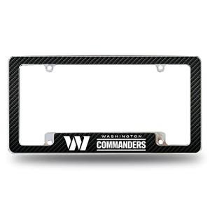 Rico Industries NFL Washington Commanders Carbon Fiber 12" x 6" Chrome All Over Automotive License Plate Frame for Car/Truck/SUV